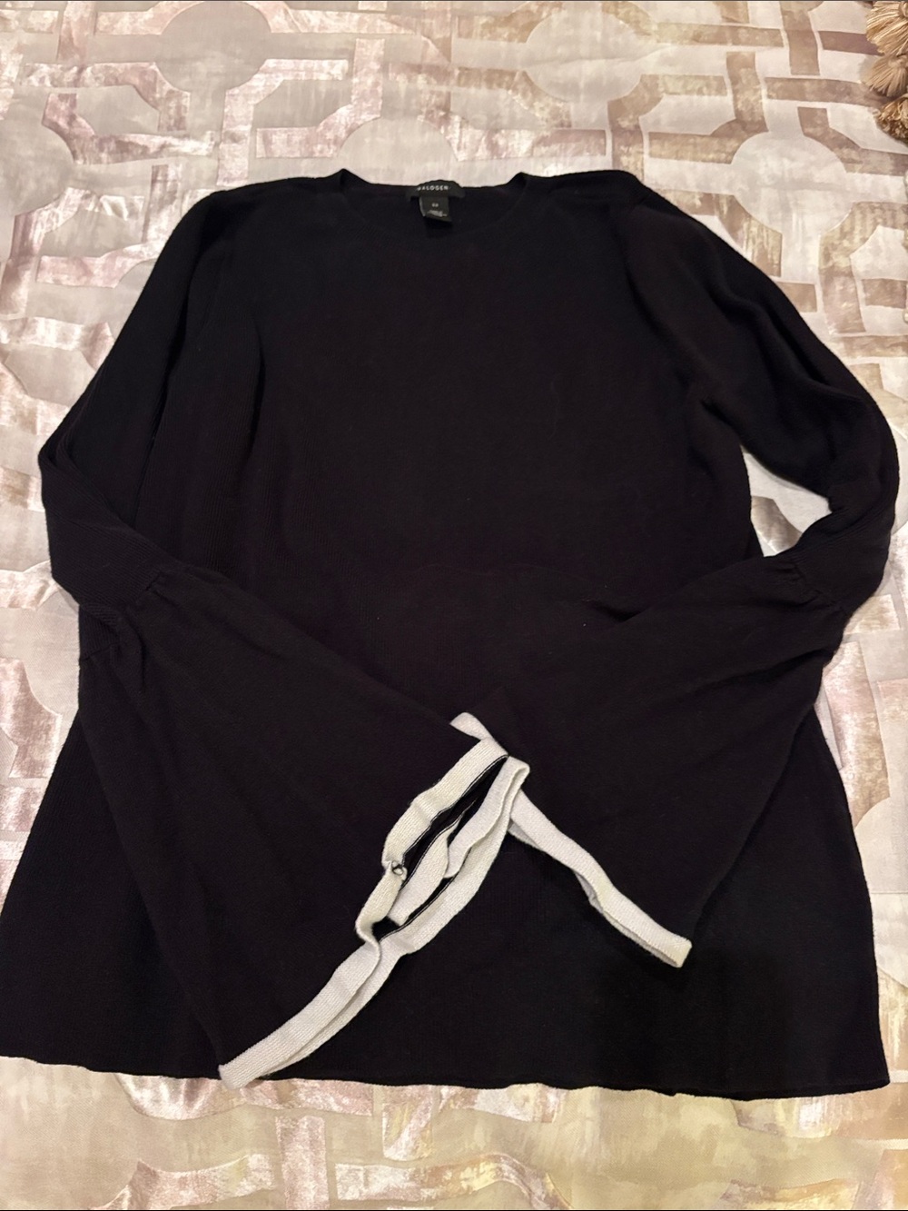 Halogen Black Crewneck Sweater with Gray Trim Detail